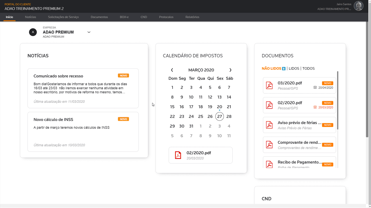 Tela do portal do cliente Onvio